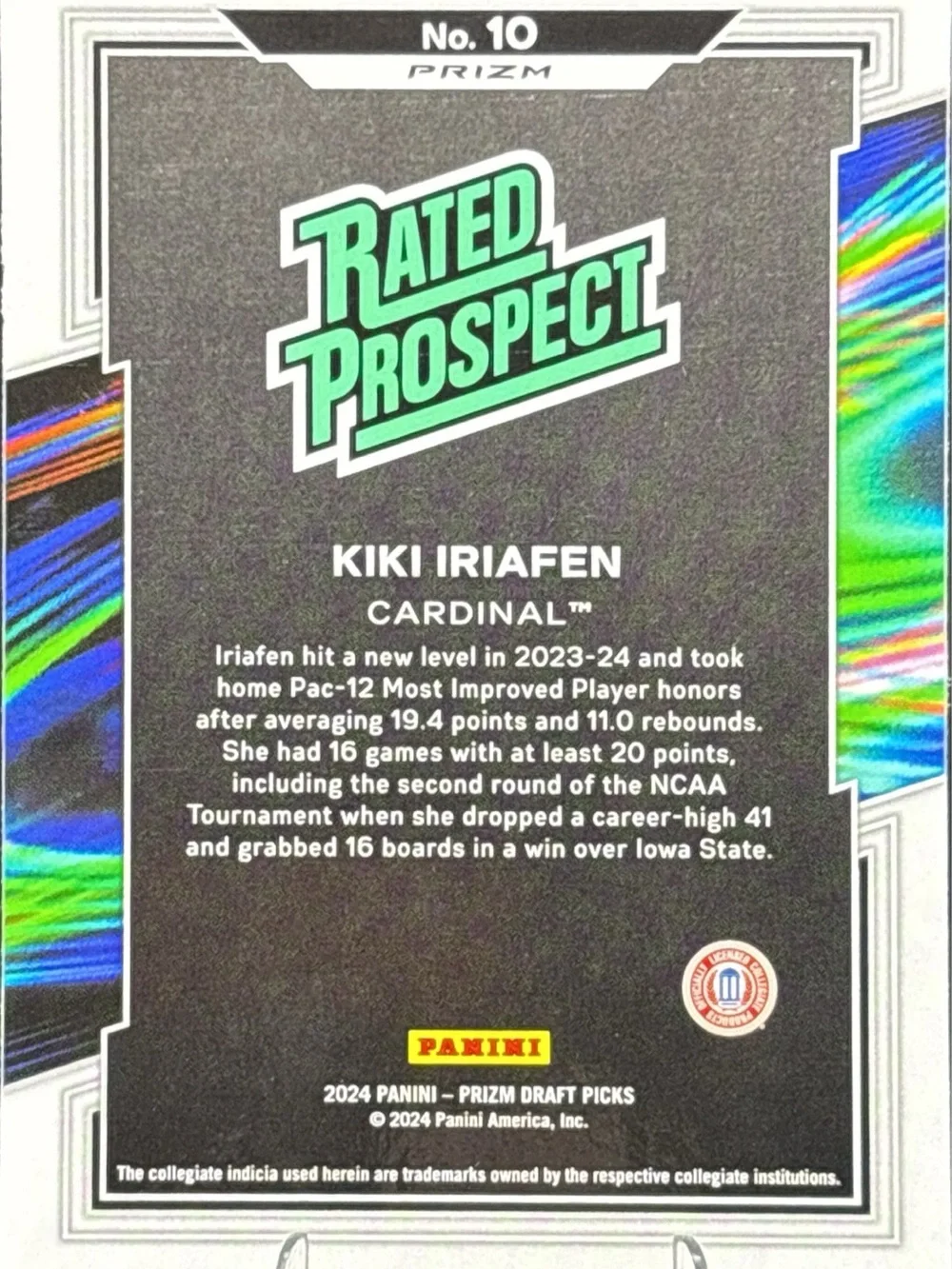 Panini Rated Prospect Card - Kiki Iriafen Rainbow Holo